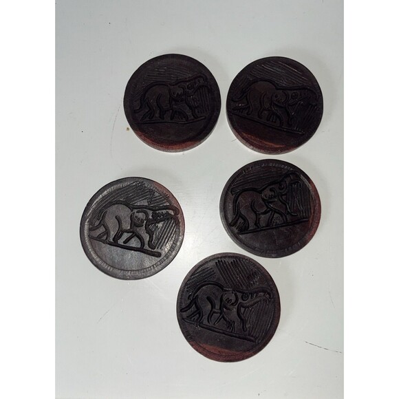 5 Wooden African Coasters Elephants Hand Carved Cup Holder Broken Unbranded - Picture 6 of 7